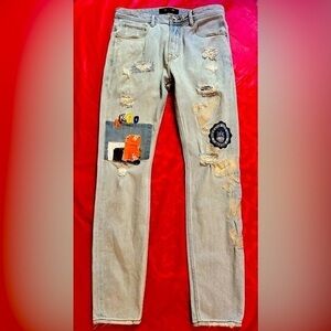 Akoo Jeans Mens size 34 Blue Patches Men’s Jeans
